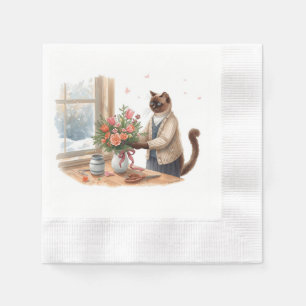 Serviette En Papier Le chat arrange des fleurs de Noël