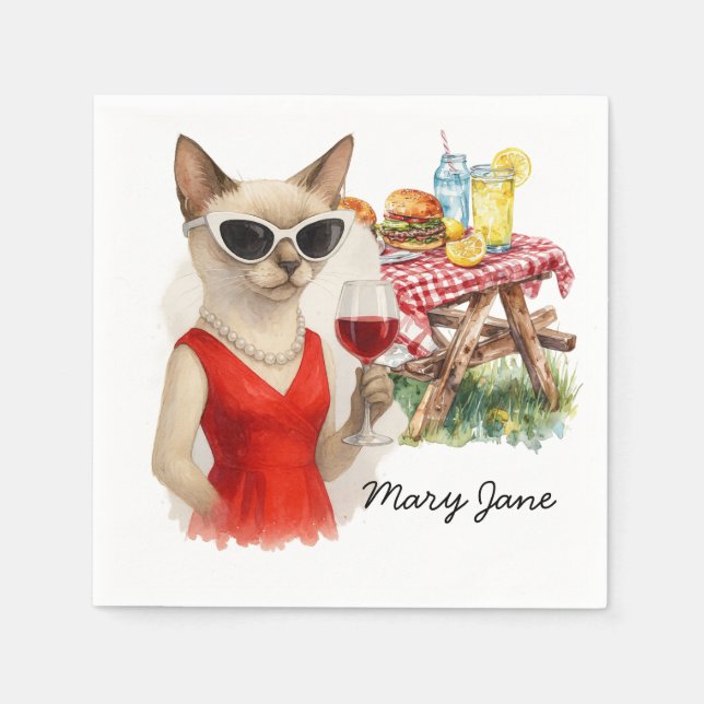 Serviette En Papier Le chat boit du vin Barbecue Party (Devant)