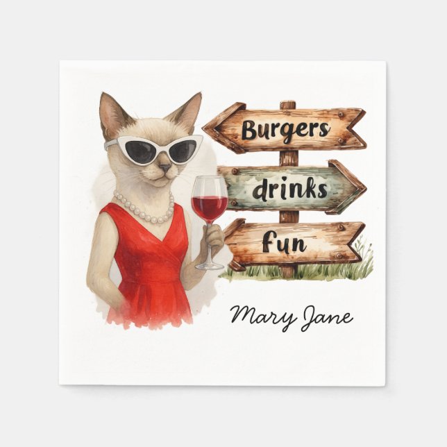 Serviette En Papier Le chat boit du vin Barbecue Party (Devant)