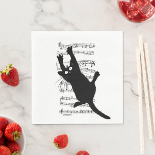 Serviette En Papier Le chat s'accroche aux notes de musique