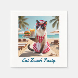 Serviette En Papier Le chat sert un hamburger pour la fête de plage
