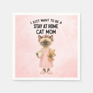 Serviette En Papier Le chat tient un ours en peluche sur fond rose
