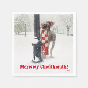 Serviette En Papier Le chien drôle de Noël lèche Polonais