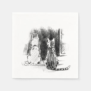 Serviette En Papier Le chien et la chatte regardent par la fenêtre, l