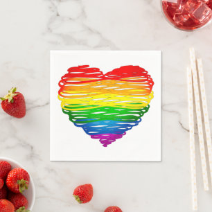 Serviette En Papier Le cœur arc-en-ciel de SlipperyJoe griffonné tourb