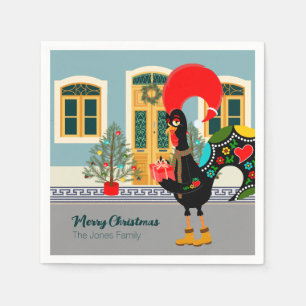 Serviette En Papier Le coq portugais avec un cadeau de Noël