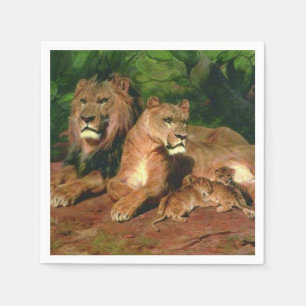 Serviette En Papier Le Lion chez lui (avec Lionne et Lionceaux)
