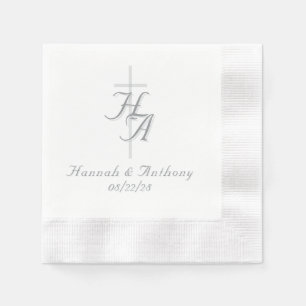 Serviette En Papier Le Mariage Catholique Raffiné Argent et Blanc