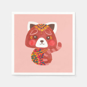 Serviette En Papier Le mignon Panda Rouge