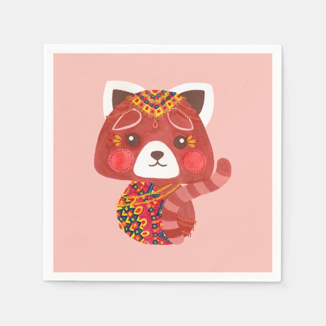 Serviette En Papier Le mignon Panda Rouge (Devant)