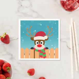 Serviette En Papier Le mignon Rudolph Le renne du nez rouge   Napkin