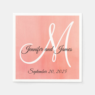 Serviette En Papier Le monogramme élégant d'aquarelle rose appelle le
