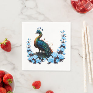 Serviette En Papier Le paon majestueux : Un jeu de couleurs dans la na