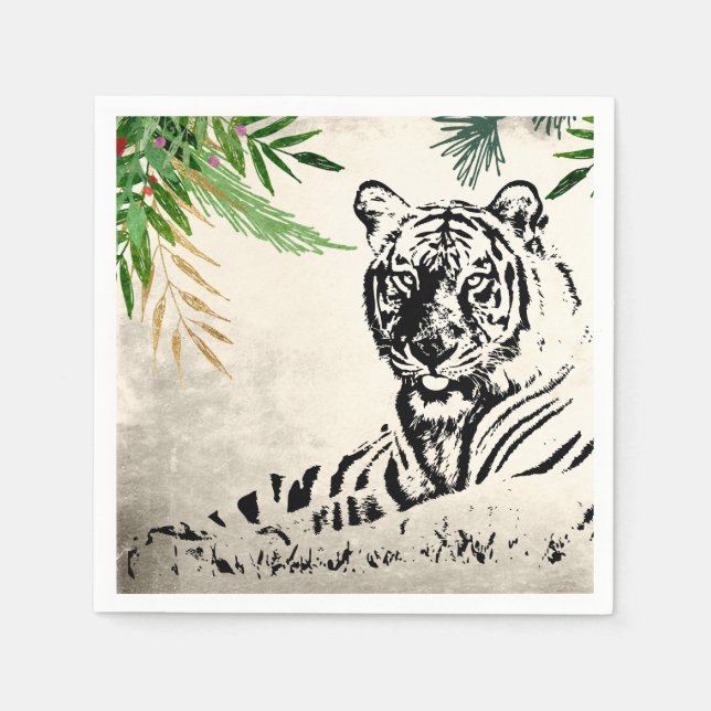 Serviette En Papier Le paradis du tigre sauvage et de la palme (Devant)