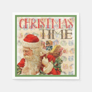 Serviette En Papier Le Père Noël au temps de Noël vintage