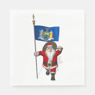 Serviette En Papier Le Père Noël Avec Le Drapeau De L'État De New York