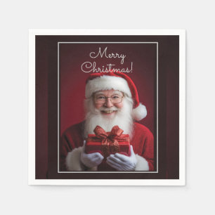 Serviette En Papier Le Père Noël avec un cadeau Noël design