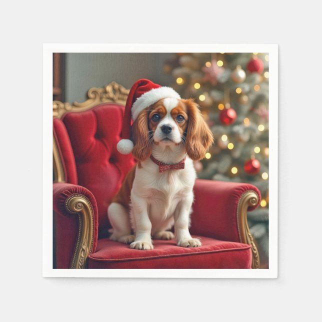 Serviette En Papier Le Père Noël Le Roi Charles Spaniel sur une chaise (Devant)