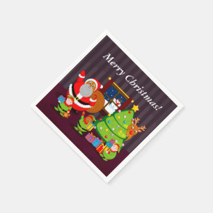 Serviette En Papier Le Père Noël noir distribue des cadeaux de Noël