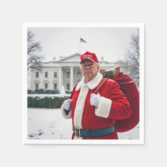 Serviette En Papier Le Père Noël Trump avec sac rouge (Devant)
