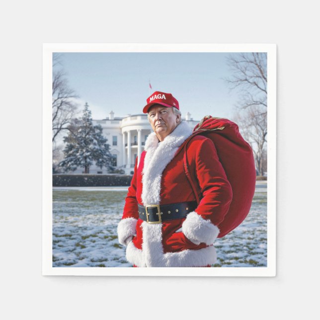 Serviette En Papier Le Père Noël Trump avec sac rouge (Devant)