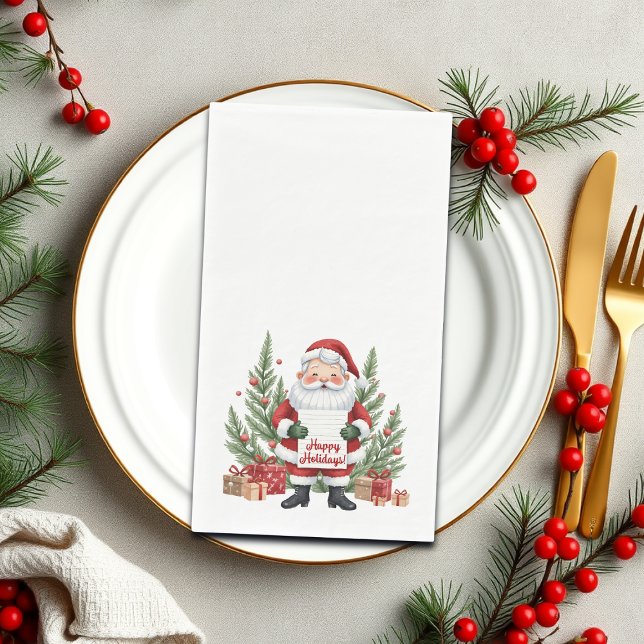 Serviette En Papier Le Père Noël Wreath d'hiver Joyeuses vacances (Créateur téléchargé)