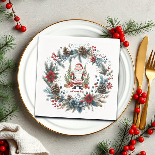 Serviette En Papier Le Père Noël Wreath d'hiver Joyeuses vacances