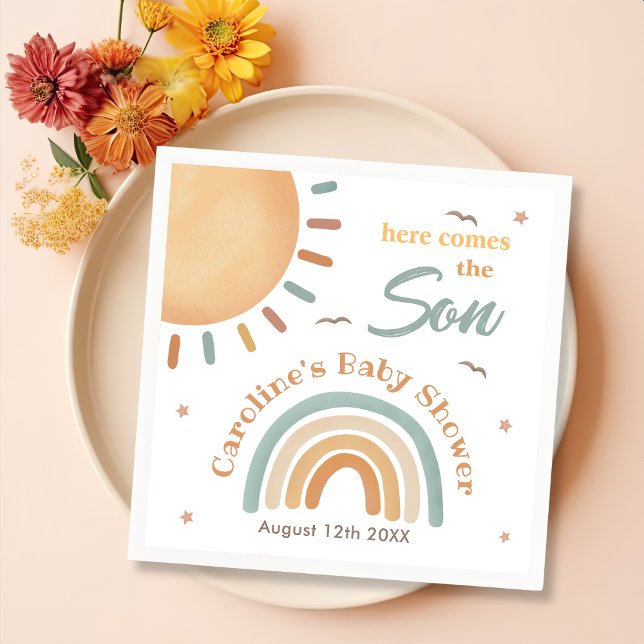 Serviette En Papier Le Petit Baby shower Soleil Arrive Ici Le Fils (Créateur téléchargé)