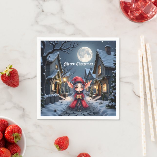 Serviette En Papier Le Petit Messager de Noël.  (En situation)