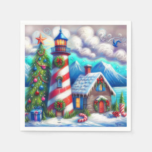 Serviette En Papier Le phare de Noël Montagne côtière marine