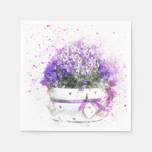 Serviette En Papier Le pourpre et la lavande fleurit dans le pot rose