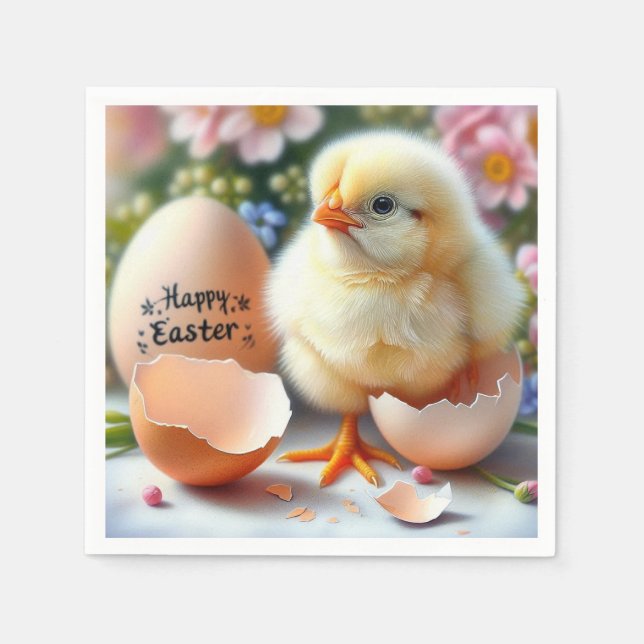 Serviette En Papier Le poussin de Pâques émerge de la coquille d'oeufs (Devant)