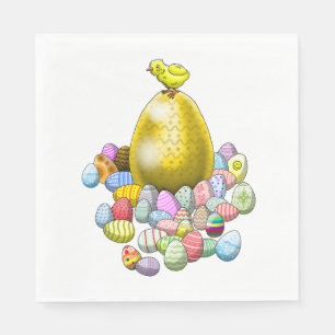 Serviette En Papier Le poussin de Pâques et l'œuf de Pâques en or