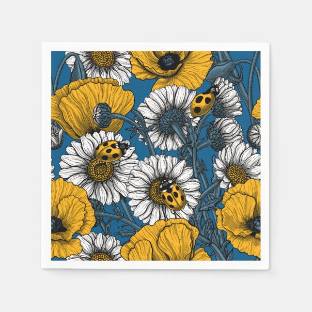 Serviette En Papier Le pré en jaune et bleu (Devant)