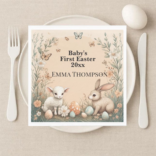 Serviette En Papier Le premier Pâques de bébé Animaux de la forêt Lapi (Baby's First Easter Woodland Animals Bunny Lamb Napkins)