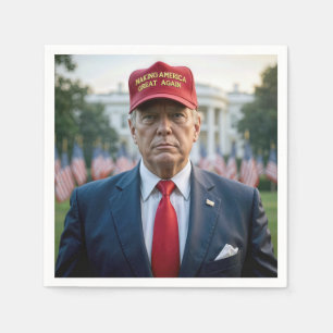 Serviette En Papier Le président Trump avec un Casquette rouge