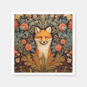 Serviette En Papier Le renard et les fleurs rouges style Art nouveau