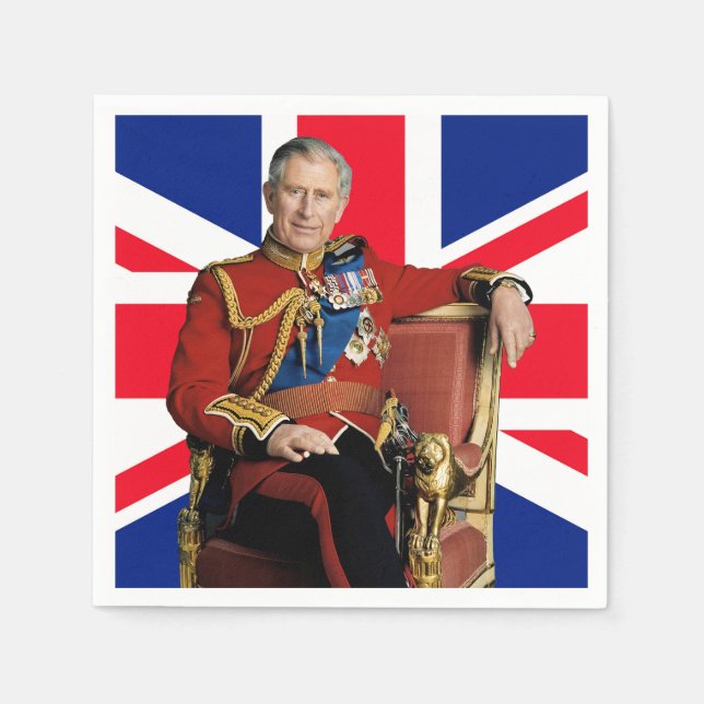 Serviette En Papier Le roi Charles III avec drapeau britannique (Devant)