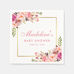 Serviette En Papier Le rose de baby shower rougissent cadre d'or