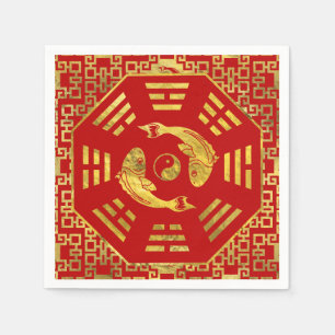Serviette En Papier Le rouge de luxe sur des paires d'or de Koi