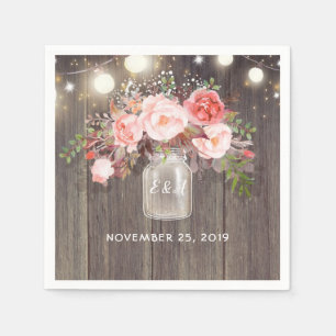 Serviette En Papier Le souffle du bébé et le pot de maçon floral ro