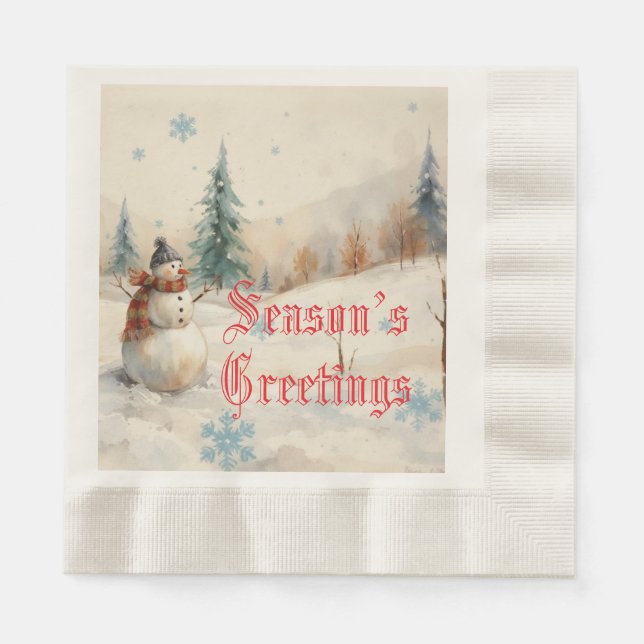 Serviette En Papier Le thème hivernal de Snowman (Devant)