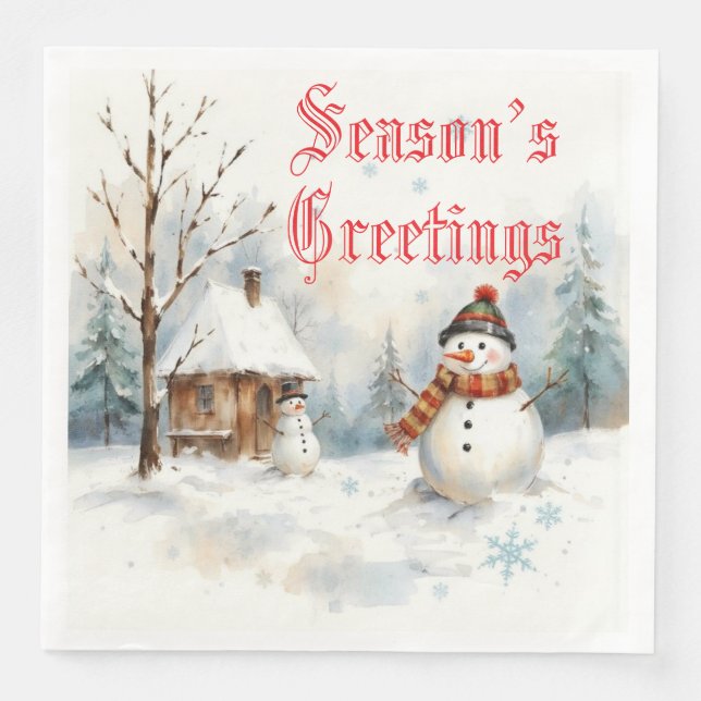 Serviette En Papier Le thème hivernal de Snowman (Devant)