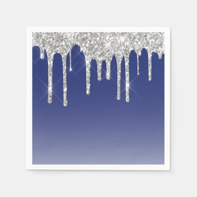 Serviette En Papier Lecteurs de Parties scintillant bleu argent modern (Devant)