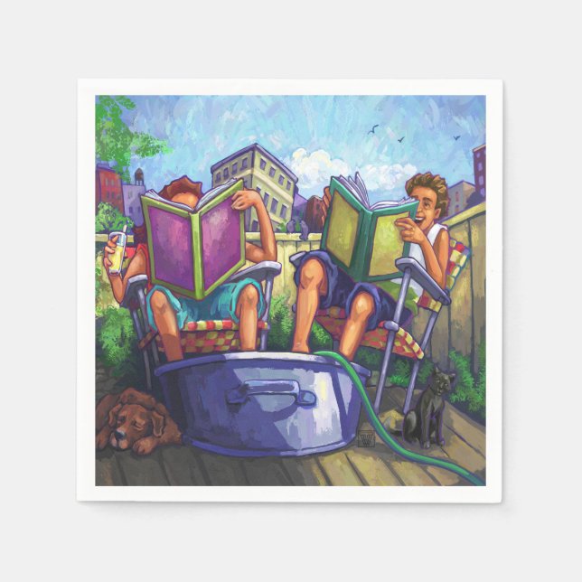 Serviette En Papier Lecture en été (Devant)