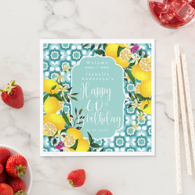 Serviette En Papier Lemon Méditerranée 60e Anniversaire Bleu Océan (En situation)