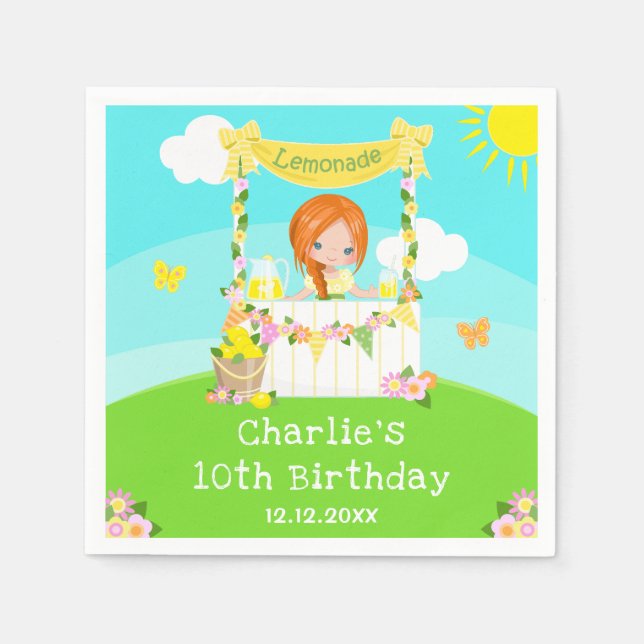Serviette En Papier Lemonade Stand Birthday Red Hair Girl (Devant)