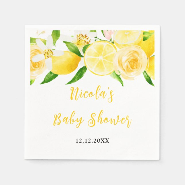 Serviette En Papier Lemons and Foliage Baby Shower (Devant)
