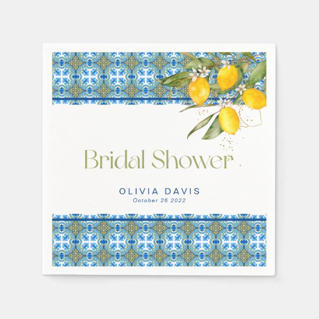 Serviette En Papier Lemons Carreaux Méditerranéens Enterrement de Vie  (Devant)