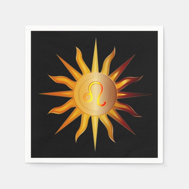 Serviette En Papier Léo Soleil Signe du Feu Mois de naissance Rouge &  (Devant)